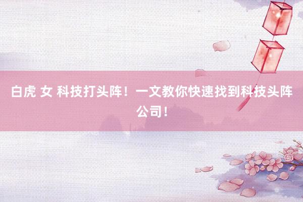 白虎 女 科技打头阵！一文教你快速找到科技头阵公司！