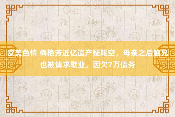 欧美色情 梅艳芳近亿遗产疑耗空，母亲之后胞兄也被请求歇业，因欠7万债务