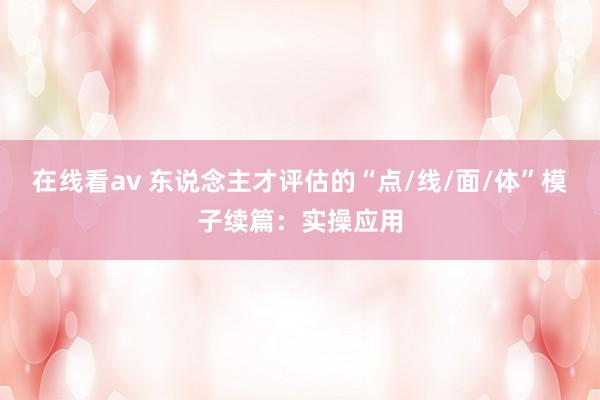 在线看av 东说念主才评估的“点/线/面/体”模子续篇：实操应用